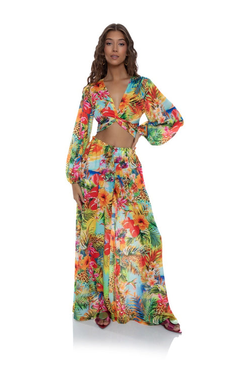 Luli Fama Birds Of Paradise Tie Multi Way Crop Top